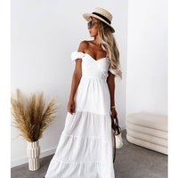 Women's Clothing Summer Sun Protection Short Sleeve Off Shoulder Solid Color Backless Strap Temperament Commuter High Waist Dress