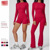 Women's High-Performance Yoga Outfit Set - Moisture-Wicking Long Sleeve Top & Flared Leggings For Fitness, Running & Gym