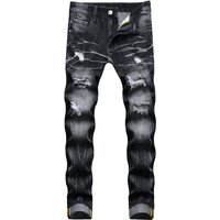 Kids’ Clothing Jeans Street Style Flower Stitched Ripped Straight Tube Denim