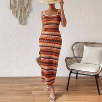 Women's Clothing Women's Personality Street Fashion Casual Striped Sleeveless Square Neck Dress Women