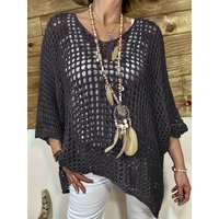 Plus Size Women's Summer Crochet Knit Cover Up Top, V-Neck Sleeve Hollow Out Casual Loose Elegant Beach Tunic Blouse