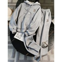 ​​Unisex Premium Grey Tracksuit - Oversized Fleece Hoodie & Printed Joggers For Ultimate Comfort​​-
