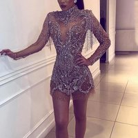 Women's Clothing Summer New Women's Fashion Sequin Dress Long Sleeve Backless Slim Sexy Short Skirt Dress