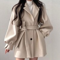 ​​Women’s Elegant Tie-Waist Wool Coat Long Sleeve Winter Overcoat In Soft Apricot​​