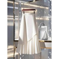 Elegant High-Waisted A-Line Skirt For Women - Flattering White Midi Skirt With Hip-Hugging Design, Korean Style Versatile Outfit Essential