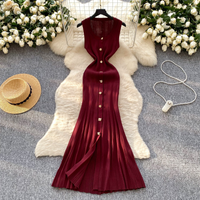 Women's Clothing Round Neck Sleeveless Knitted Dress Women's Slim-fit Slimming Metal-breasted Tight Hip Dress