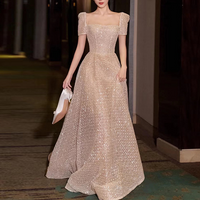 Elegant Square Neck Wedding Dress - Slim Fit Bridal Gown With Sparkling Sequins A-Line Silhouette Lightweight Tulle For Ceremony & Evening Banquet​
