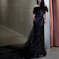 Women's Clothing Light Luxury Niche Temperament Catwalk Performance Clothing One Shoulder Dress Black