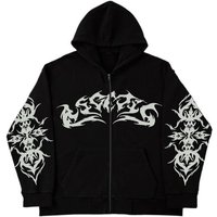European And American YK Printed Sweater Zipper Cardigan Hoodie Street Style Loose Baggy Autumn And Winter Coat Tide