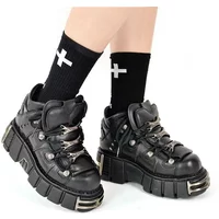 New Punk Style Laces Heel Height CM Platform Rock Boots Metal Decoration Womens Sports Shoes T