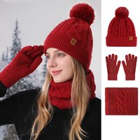 Winter Knit Hat Scarf Gloves Set For Women - Soft Alpaca Wool Thermal Neck Warmer, Beanie & Mittens - Elegant Geometric Design For Outdoor Cycling