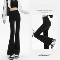 High-Waisted Flared Leggings Shark Hem Stretch Pants With Bootcut Silhouette For Women BlackGray, M-​