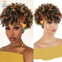 Headband Wigs Short Afro Kinky Curly Hair Wigs For Women None Lace Synthetic Curly Hair Wigs With Headband Inch