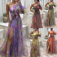 European And American New Party Mesh Slanted Shoulder Dress INS Casual Fashion Dress For Women