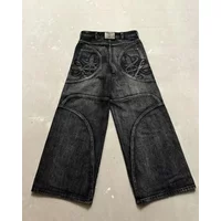 Streetwear Washed Retro Baggy Jeans Mens Goth Hip-hop Personality Haruku Trendy Black Straight Pant YK Wide Leg Pants