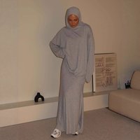 Modest Abaya Dress Elegant Modest Dress Set Round Neck Hijab Tunic & Pencil Skirt With Stretch Polyester For Sophisticated Women