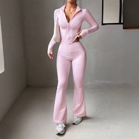 ​YK Sporty Yoga Set Long Sleeve Cropped Jacket & High-Waisted Leggings S-, Dusty Pink Seamless Stretch For Gym & Streetwear​