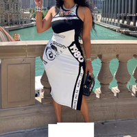 Women's Clothing Motorcycle style digital printing casual vest music festival tight dress