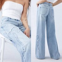 Women's Butterfly Embroidered Jeans Fashion Baggy Straight Pants Casual Vintage High Street Pant YK Popular Wide Leg Trousers