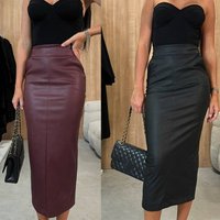 Women's Clothing new high waist slit leather skirt INS casual fashion party pocket hip skirt female