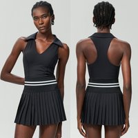 LazyZoom Plus Size Sports Fitness Tennis Skirt For Women, Anti-Exposure Quick-Dry With Chest Pads, V-Neck Yoga Outfit Two