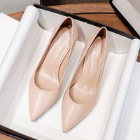Women's Shoes Pointed Toe Chunky Heel Pumps - Soft Leather Slip-On Dress Shoes For Work & Daily Wear Sizes -, Heel Options