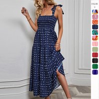 Self Shooting Cross Border Spring Sexy Backless Printed Holiday Style Suspender Dress For Women