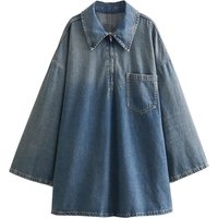Women's Clothing Simple Fashion All Match Style Lapel Loose Denim Dress