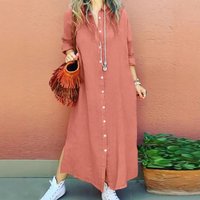Modest Abaya Dress ​​Casual Elegance: Cotton-Linen Shirt Dress With Lapel Collar Versatile Long Sleeve Tunic For Office & Everyday Wear​​