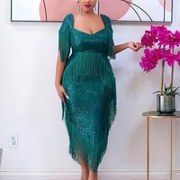 Women's Slim Sexy Evening Dress Fashion Sequin Fringe Bridesmaid Gown For Prom And Other Formal Occasions
