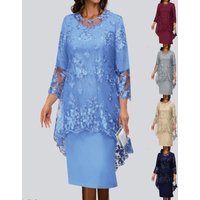 new dress plus size women's evening dress lace embroidered two-piece set temperament commuting slim skirt