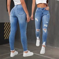 Stretch Ripped Skinny Jeans For Women - High Waist Slim Fit Denim Pants With Comfortable Elasticity, Fashionable Distressed Design