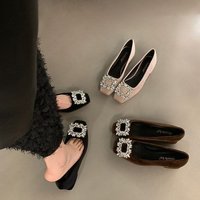 Elegant Rhinestone Shallow Mouth Single Shoes For Women, Autumn New Versatile Square Toe Flat Loafers