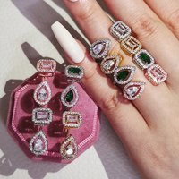 Adjustable Fashion Hot Selling New Multi-color Square Long Zircon Earring Ring Ring Opening R