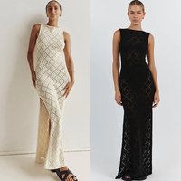 Women's Clothing Sexy Hook Flower Hollow Knitted Split Dress Long Dress Women's Bikini Swimsuit Outer Wear Holiday Beach Cover Up