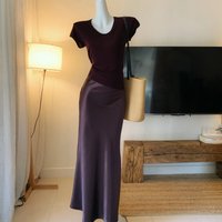 Elegant Purple Two-Piece Set - Flowy High-Slit Chiffon Midi Skirt & Short Sleeve Top, Summer Women's Outfit