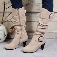 Fall and winter boots new knee-short mid-boot suede high heels size - belt buckle ankle boots