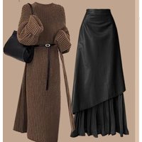 Meilade Fashionable And Elegant Knitwear Long Sweater And High-Waisted Skirt Set. No Bag.