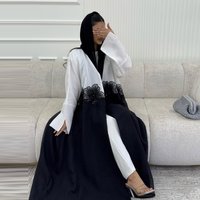 Modest Abaya With D Appliqué Elegant Crinkle-Finish Open Front Robe In Beige & Olive