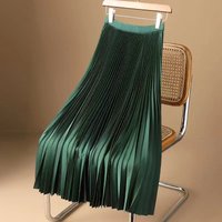Satin High Waist A-Line Pleated Midi Skirt Summer Stretchy Flowy Skirt For Women, Knee-Length Casual Skirt