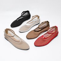 New Round Head Buckle Flat Bottom Ballet Shoes, Straight Strap - Yards, Mesh Back Strap Ma Lizhen Shoes