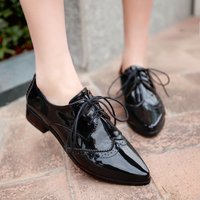 Spring Summer Autumn New Brogue Burnt Flower Hollow Square Heel Single Women's Pointed Toe Patent Ladies' Small Leather