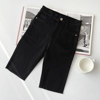 Internet famous high waisted elastic tight fitting and slimming black new denim shorts for women's summer cycling in