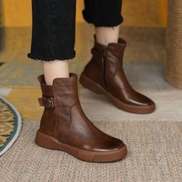 Retro Boots For Women Autumn Winter Women's Shoes Leather Casual Flat Ankle Boots Female Platform Short Boots