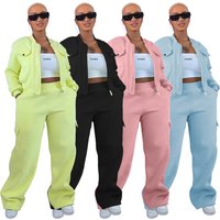 Urban Streetwear Fleece Tracksuit Set Women's Zip-Up Hoodie & Cargo Joggers S-X, BlackPinkBlueNeon Green​