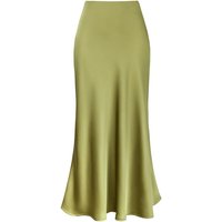 ​​Elegant Satin High-Waisted Mermaid Skirt Flowy A-Line Midi Skirt With Smooth Acetate Fabric, ChampagnePurpleLavenderOrange, SMLX​​