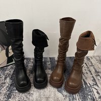 Women's Chunky Heel Knee-High Boots - Classic British Style Combat Boots With Round Toe & Slip-Resistant Sole, Sizes - High Boots