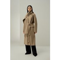 Scarf-Collar Wool Blend Coat
