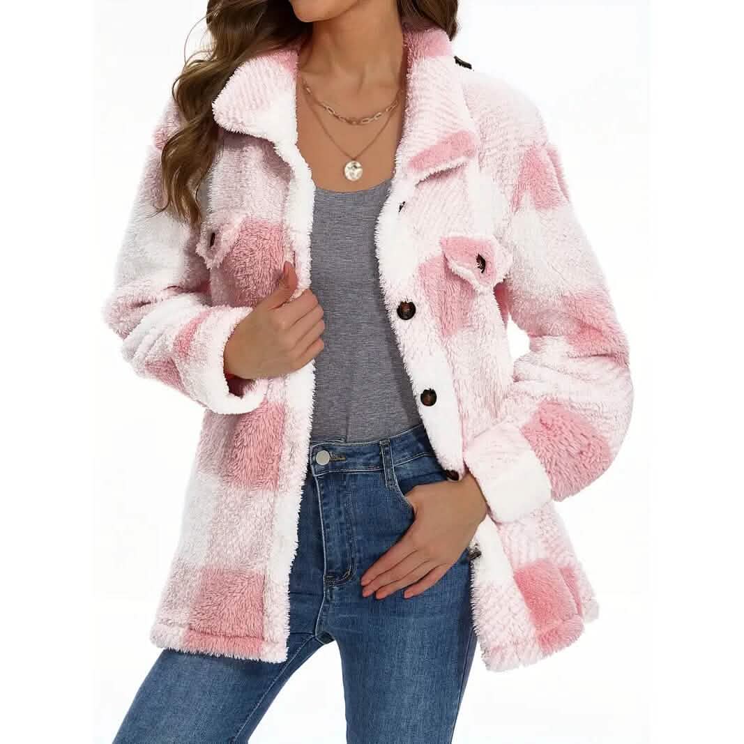 Women's Plaid Button-Front Teddy Coat -