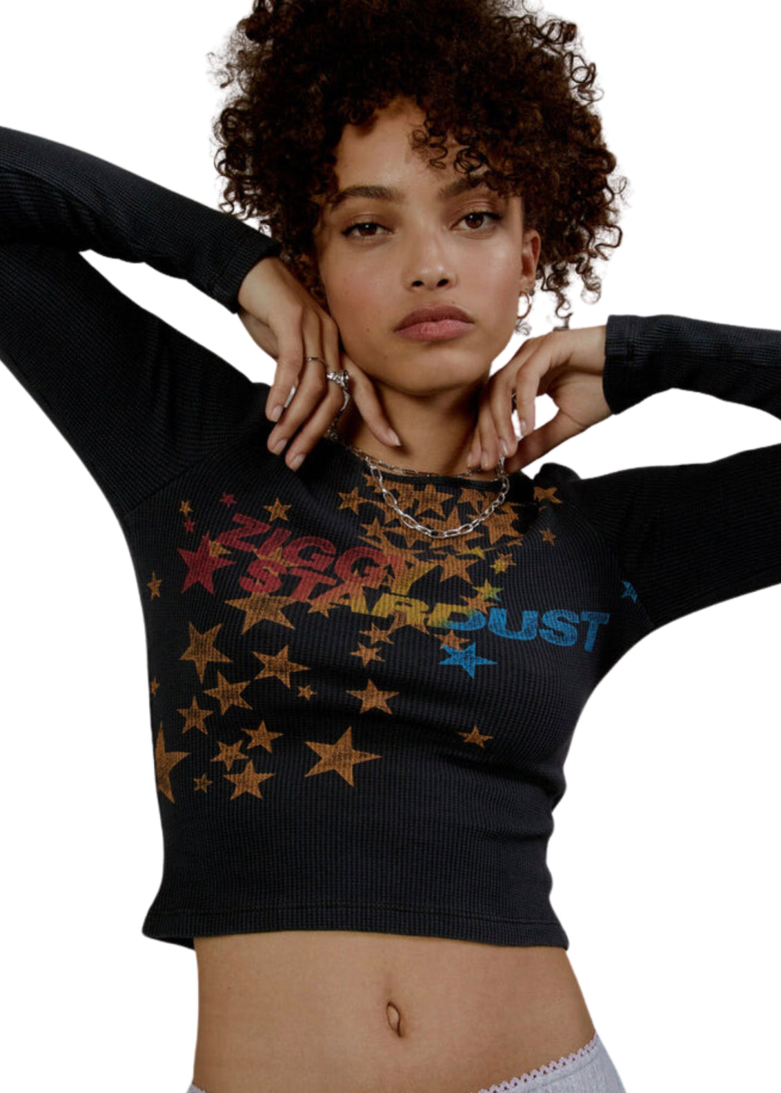 David Bowie Ziggy Stardust Thermal Crop Top - M Black